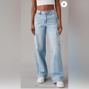 American Eagle dreamy drape stretch super high waisted cargo baggy wide leg jean